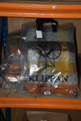 Five as new Klippan Gotland Wool Check Blankets in grey/rust/mustard.