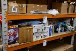 A large quantity of miscellaneous cleaning products.