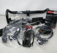 A lot containing mostly MTB components including Easton carbon fibre handlebars, Giant handlebars,