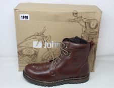 A pair of men's boxed as new John Doe - Daytona Motorcycle Boots in brown (UK 8.5).