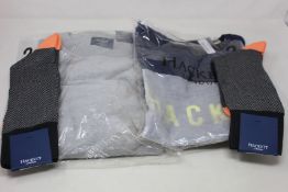 Two AMR Hackett London T-shirts (XL, XXL), a Hackett London Classic Logo crew sweatshirt (M) and