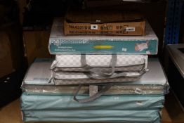 Five as new baby fold out YingZhli play mats and two baby's floor play toys.