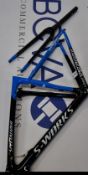 A gents as new carbon fibre racing bicycle frame, fork and seat pin (Lacks seat pin binder wedge),