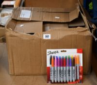 A quantity of Sharpie 18pk assorted fine permanent markers (Approximately 20).