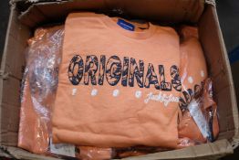 Twelve as new Jack Jones Jorlefo crew neck sweaters in shell coral (Assorted sizes - RRP £25 each).