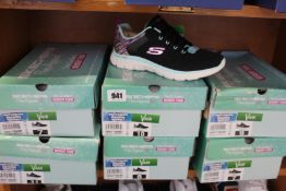 Six pairs of women's as new Skechers Flex Applea 4.0 Dream Easy vegan trainers.