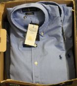 Five as new Ralph Lauren blue shirts (2 x XS, 2 x S, 1 x XXL - RRP £50 each, please note these