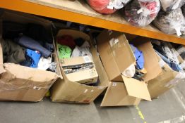 Five boxes of pre-owned clothing and related items.