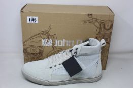 A pair of boxed as new John Doe - Neo Motorcycle Shoes in white (UK 11.5).