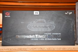 A boxed as new Heng Long Sturmgeschutz lll Aust.G Sd.KFZ 142/1 remote control battle tank.