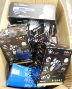 A box of assorted grooming items to include men's shavers, Oral B electric toothbrush and related