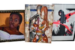 Three Artworks Including Two Paintings and A Framed Print; A Portrait of A Woman in Gilt Frame,