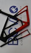 An as new full carbon fibre 'Aero' bicycle frame, fork and seat post, flat mount disc brake Bosses