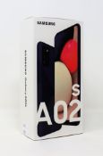 A boxed as new Samsung Galaxy A02 (SM-A022F/DS) 64GB in Blue (Box sealed. Two pin plug included).