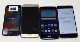 SOLD FOR PARTS: 4 smartphones to include: 1 x Apple iPhone SE 2 64GB in Black (iCloud locked,