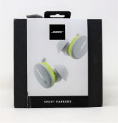 A pair of pre-owned boxed Bose sport earbuds in glacier white. (box damaged)