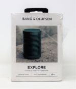 A boxed as new Bang & Olufsen Explore portable bluetooth speaker in green.