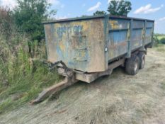 Henton Brabazon HB10T 10t twin axle hydraulic tipping trailer with manual tailgate and grain chute.