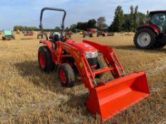 2018 Kubota L1361 tractor with rollbar on 355/80D20 rear and 215/80D15 front grassland wheels and ty