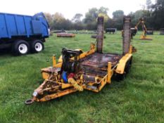 1983 Lolode twin axle low loader trailer, 6.5ft x 11ft with wooden floor, manual winch and ramps
