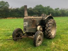 1950 Field Marshall 2wd tractor with rear winch on 13-28 rear wheels and tyres. Reg No: HVE 370