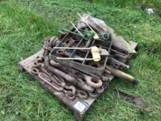 Quantity top links, drawbars and tractors spares, spanners etc.