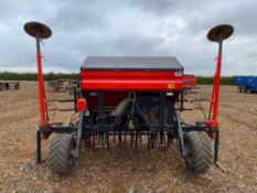 1993 KRM 4m drill R305 c/w marker arms and following harrow, land wheel driven, 0.5t hopper, serial