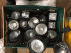 Box of assorted work lamps/mirrors (16). Stored near Lenwade, Norfolk. No VAT on this lot.