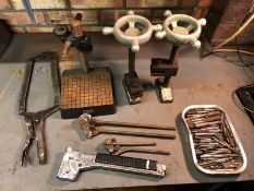 Misc Lot including tray of taps, metal offcuts, metal stands etc. Stored near Gorleston, Norfolk.