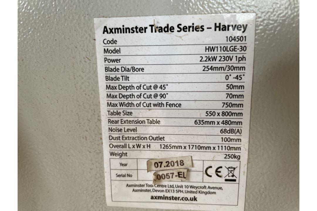 Axminster Trader Series Harvey Table Saw - HW110LGE-30 , Master Rip, - Image 4 of 4