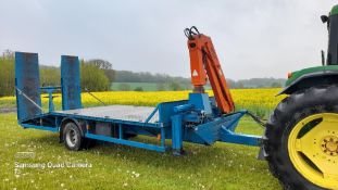 20ft beaver tailed crane trailer, atlas crane, adjustable ramps, hyd.