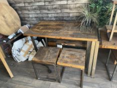 Rustic Industrial style Table and 2 x Stools (78cm x 130cm x 77cm high) (Stools 40cm x 40xm x 46xm