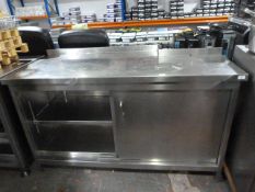 *Stainless Steel Shaped Storage Cupboard with Shelves Enclosed by Sliding Doors 155cm (w) x 75cm (D)