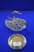 Cut Glass and Continental Silver Swan Dish plus Small Silver Photo Frame