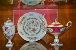 Coalport Indian Tree Coral Covered Urn plus Plate and Lidded Dish