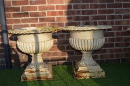 Pair of Victorian Cast Iron Garden Planters 50cm tall, 52cm diameter