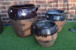 Three Salt Glazed Terracotta Garden Pots (One AF)