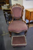 Victorian Mahogany Nursing Chair with Matching Foot Stool