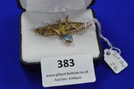 9ct Gold Brooch with Swallow and Enameled Heart ~2.8g