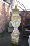 Victorian Terracotta Urn with Lid on Plinth 7ft tall