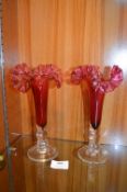 Pair of Cranberry Glass Vases