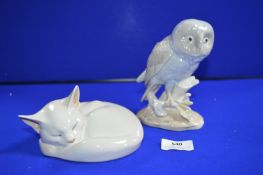 Royal Copenhagen Figures of a Cat and an Owl