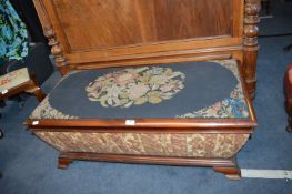 Victorian Sarcophagus Shaped Ottoman with Floral Wool Work and Curtained Sides