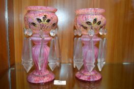 Pair of Pink Glass Vases with Luster Drops