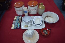 Kitchenalia; Cake Tins, Jelly Moulds, Enamelware, etc.