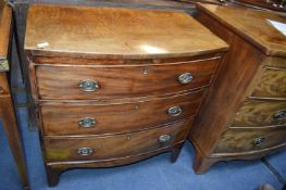 Small 18th Century Figured Mahogany Bow Front Three Drawer Chest