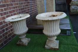 Pair of Small Victorian Cast Iron Garden Planters 50cm tall, 40cm diameter