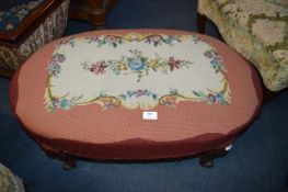 Wool Work Footstool with Mahogany Scrolled Feet