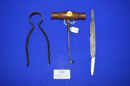 Cork Remover, Pen Knife and Clamp