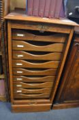 Oak Music Cabinet with Nine Drawers and Roller Shutter Front